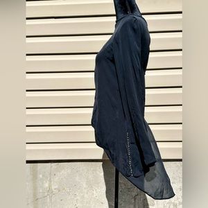 ZARA SEE THROUGH TRANSPARENT BLACK BELL SLEEVE SILVER BALL OPEN BACK BLOUSE M